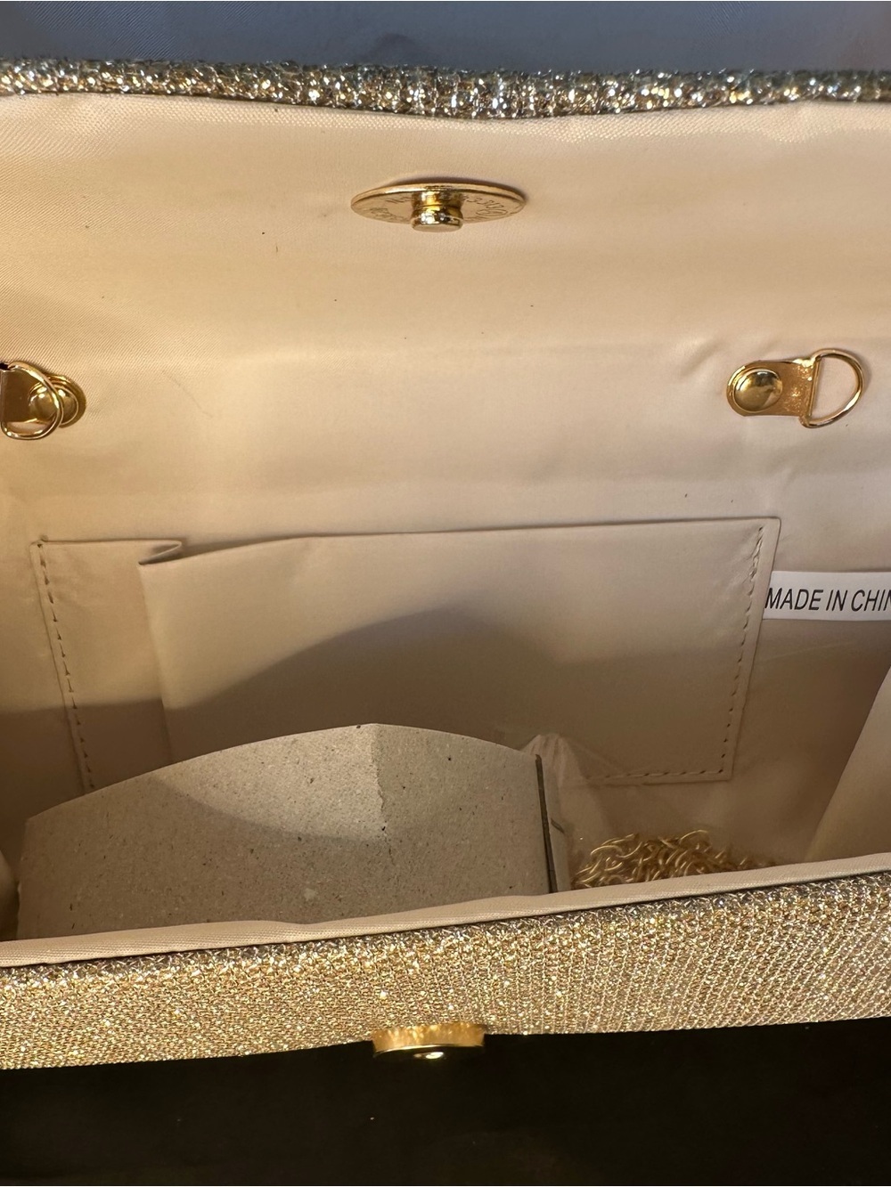 Gold Glitter Evening Clutch Bag Wedding Prom Formal Removable Chain Strap - Picture 8 of 8
